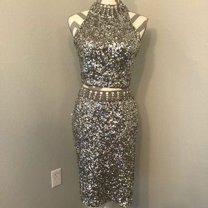 Shail K. Silver Sequin Two Piece Cocktail Dress